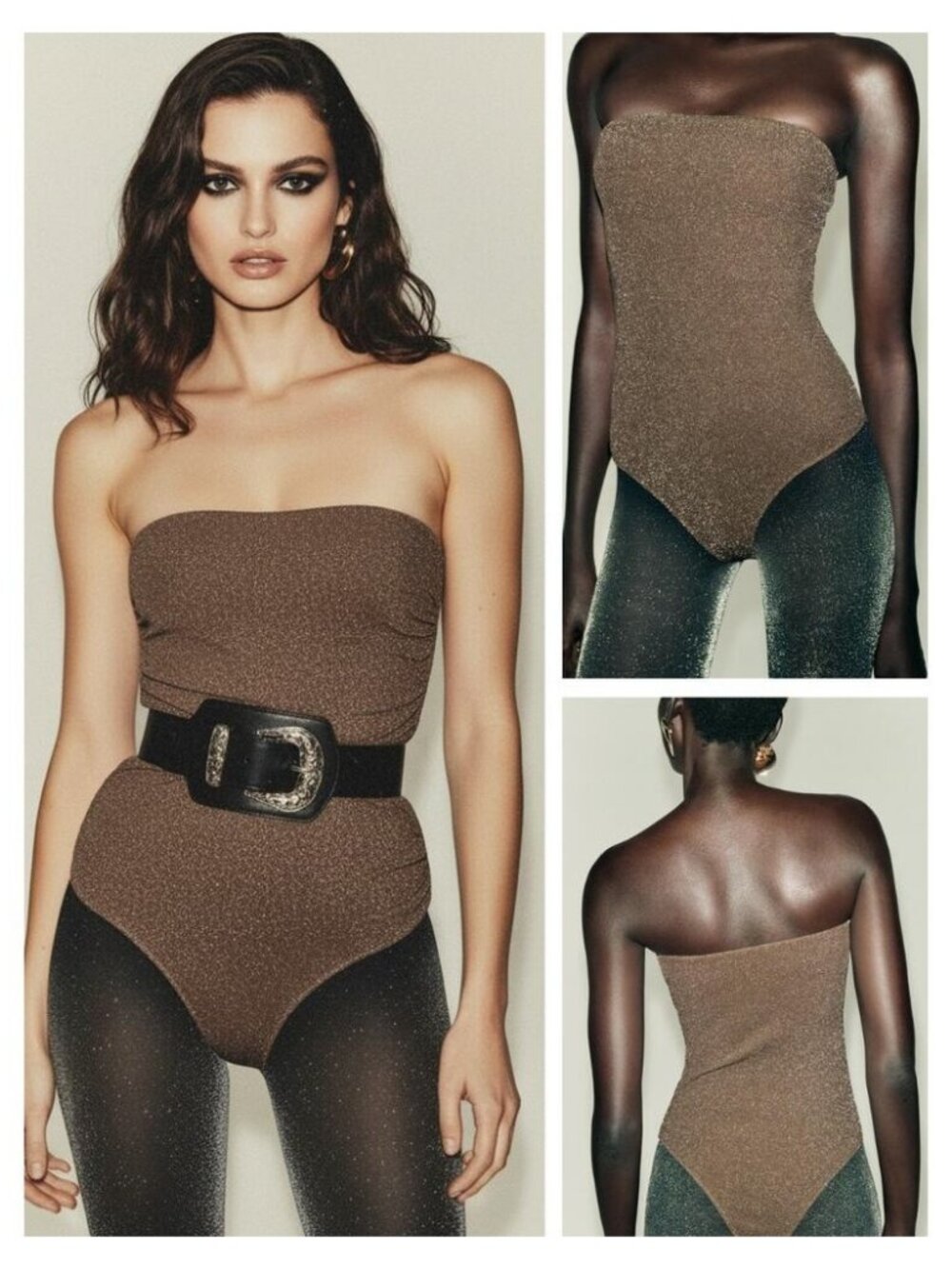 NWT ZARA Metallic Thread Bandeau Bodysuit Size Medium Gold